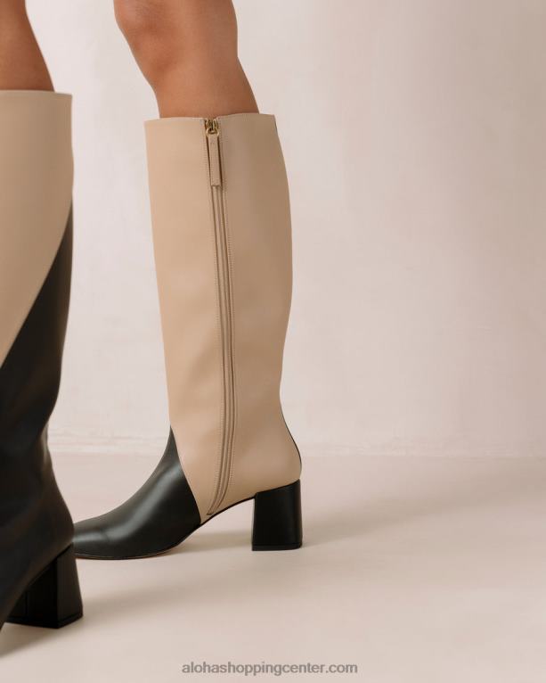 kreda - črni in bež veganski usnjeni škornji ženske Alohas 0D4R8105