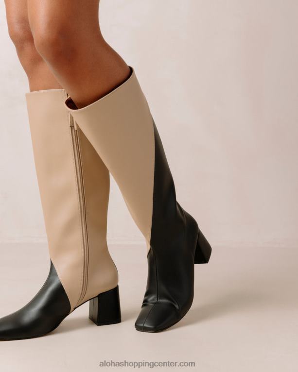 kreda - črni in bež veganski usnjeni škornji ženske Alohas 0D4R8105