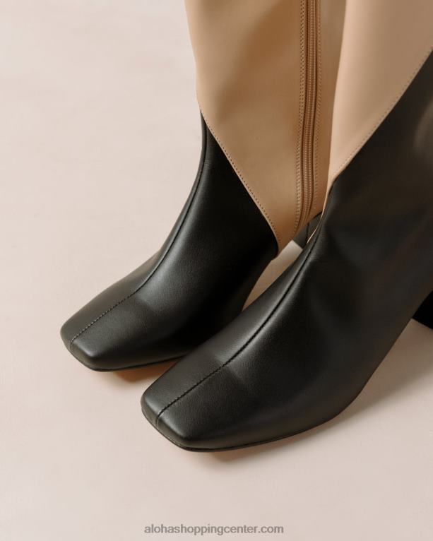 kreda - črni in bež veganski usnjeni škornji ženske Alohas 0D4R8105