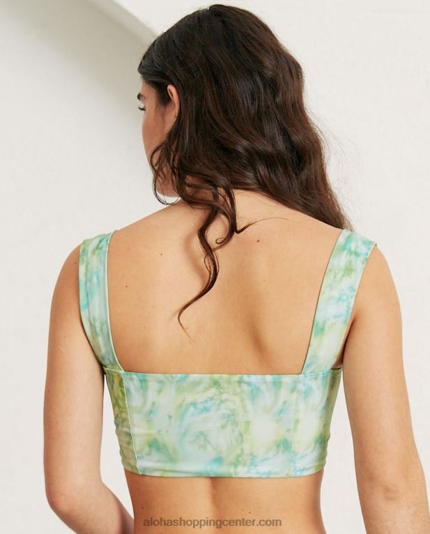 kvadratni zgornji del bikinija iz recikliranega najlona zelene barve ženske Alohas 0D4R81012