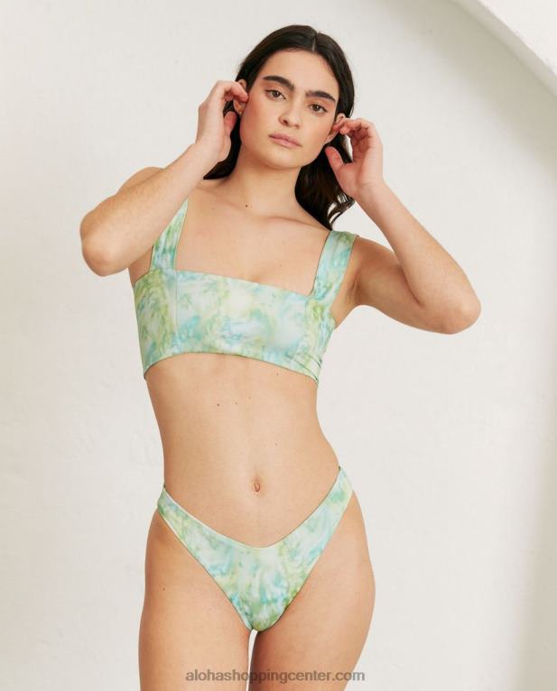 kvadratni zgornji del bikinija iz recikliranega najlona zelene barve ženske Alohas 0D4R81012