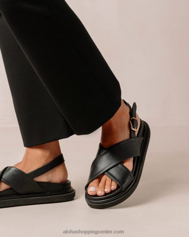 marshmallow - popolni črni usnjeni sandali ženske Alohas 0D4R8123