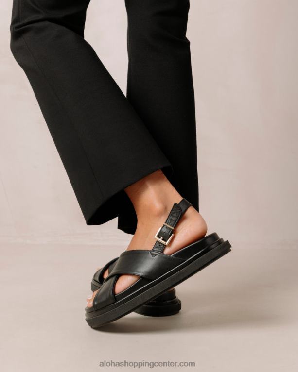 marshmallow - popolni črni usnjeni sandali ženske Alohas 0D4R8123