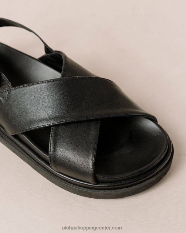 marshmallow - popolni črni usnjeni sandali ženske Alohas 0D4R8123