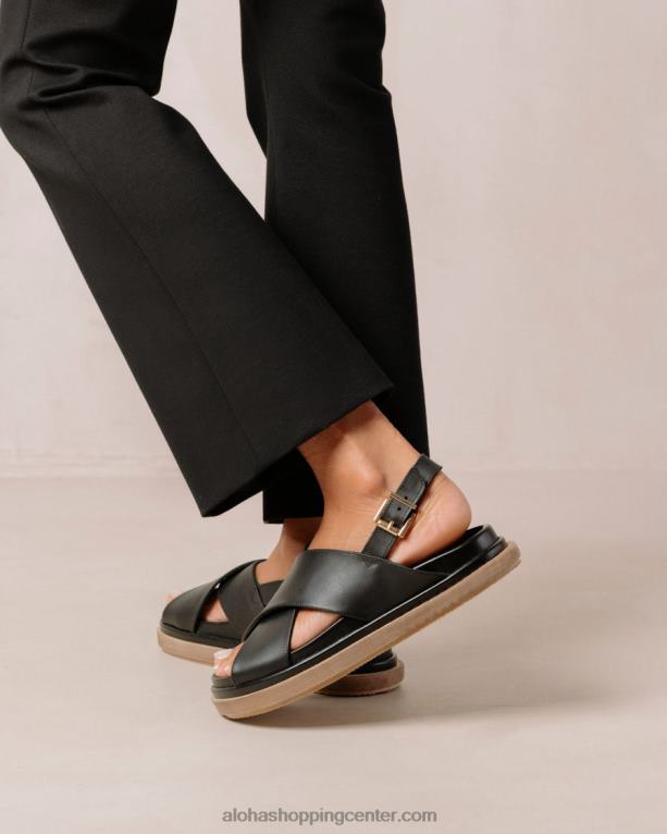 marshmallow - črni usnjeni sandali ženske Alohas 0D4R8119