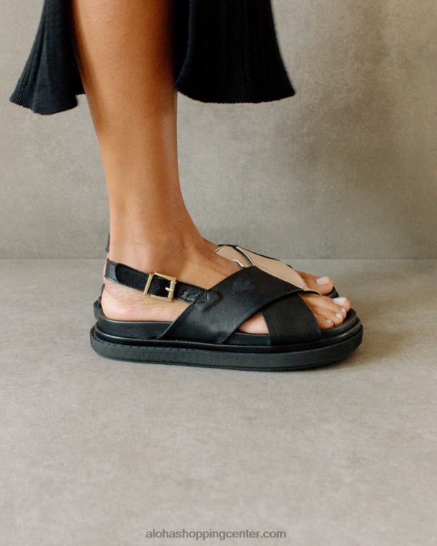 marshmallow - črno-beli usnjeni sandali ženske Alohas 0D4R8124