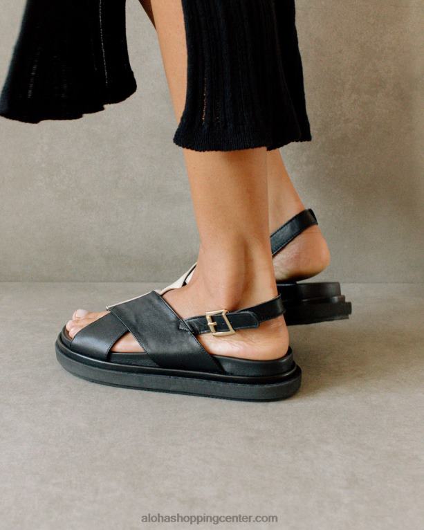 marshmallow - črno-beli usnjeni sandali ženske Alohas 0D4R8124