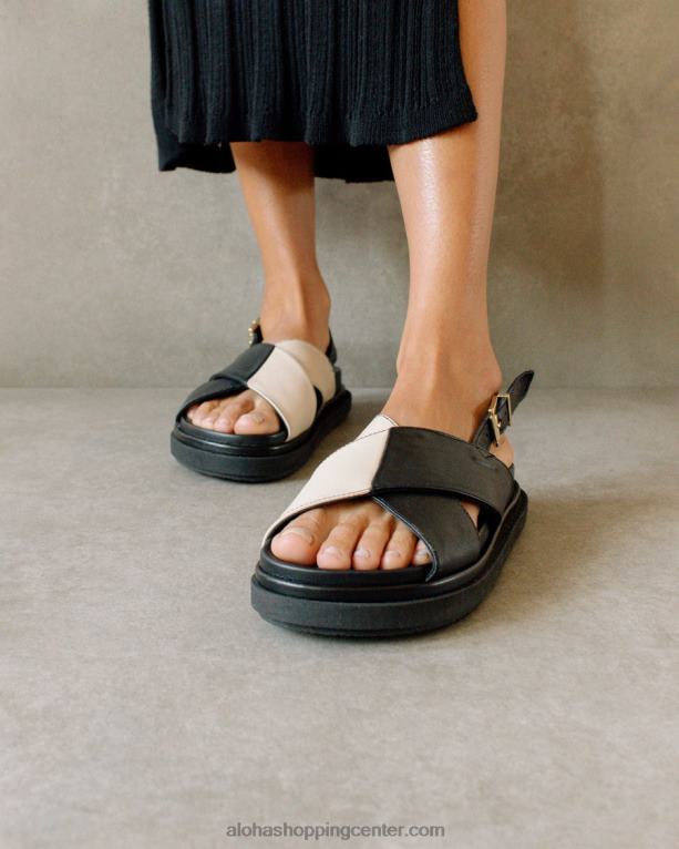 marshmallow - črno-beli usnjeni sandali ženske Alohas 0D4R8124