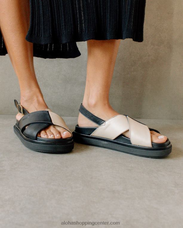 marshmallow - črno-beli usnjeni sandali ženske Alohas 0D4R8124