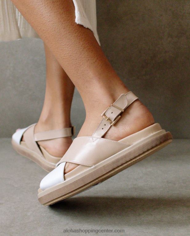 marshmallow degrade - beli in bež usnjeni sandali ženske Alohas 0D4R8129