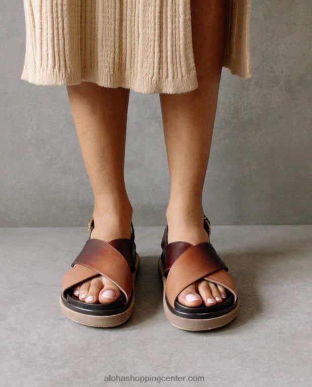 marshmallow degrade - črni in rjavi usnjeni sandali ženske Alohas 0D4R8116