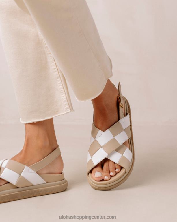 marshmallow scacchi - bele in bež usnjene sandale ženske Alohas 0D4R8127