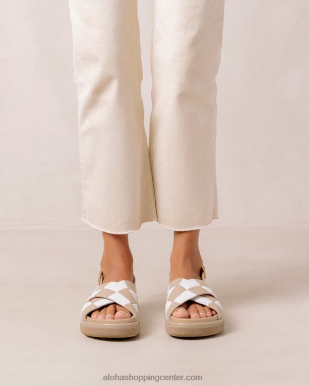 marshmallow scacchi - bele in bež usnjene sandale ženske Alohas 0D4R8127