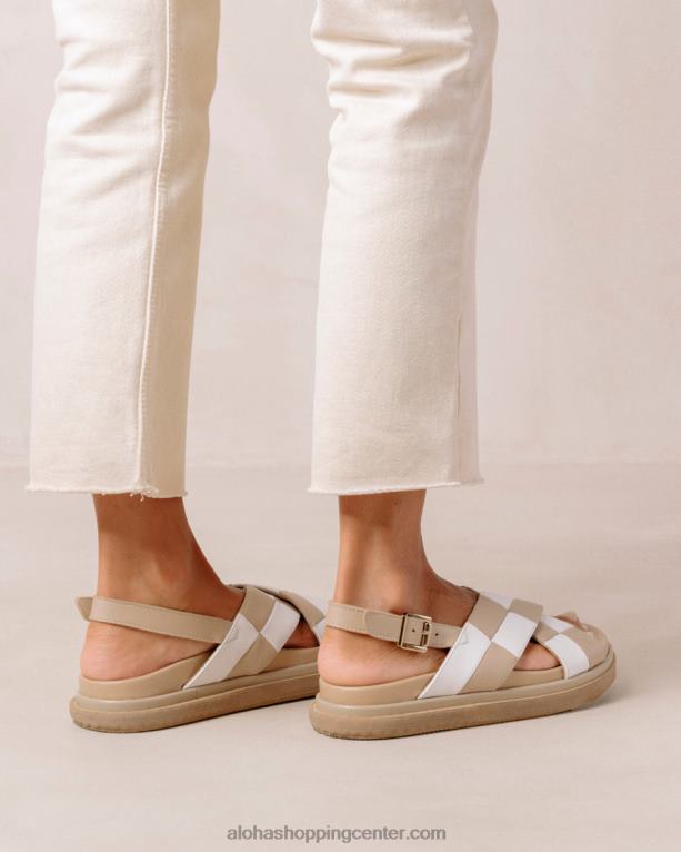 marshmallow scacchi - bele in bež usnjene sandale ženske Alohas 0D4R8127