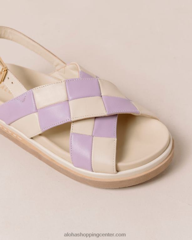 marshmallow scacchi - bele in vijolične usnjene sandale ženske Alohas 0D4R8122