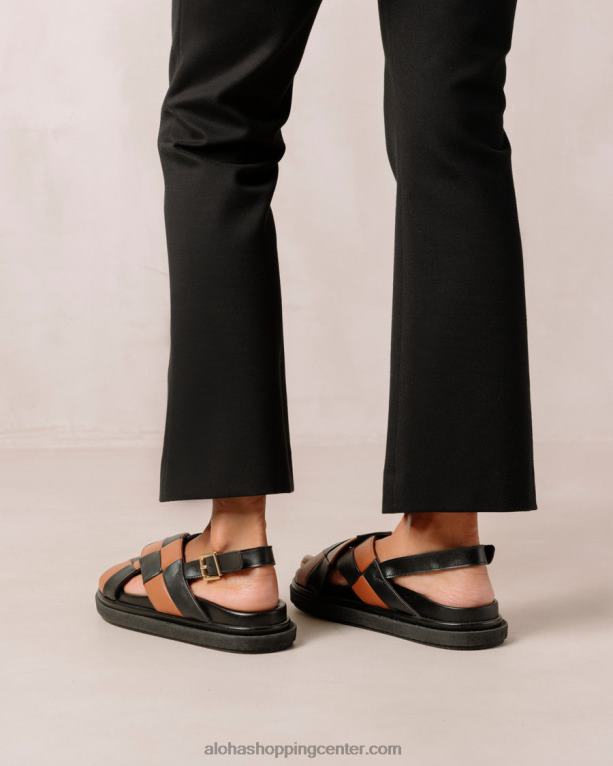 marshmallow scacchi - črni in rjavi usnjeni sandali ženske Alohas 0D4R8117