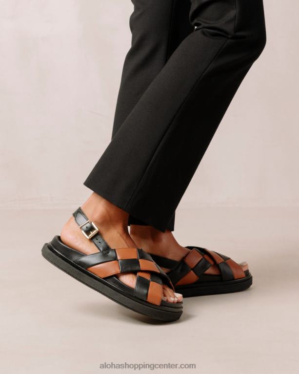 marshmallow scacchi - črni in rjavi usnjeni sandali ženske Alohas 0D4R8117