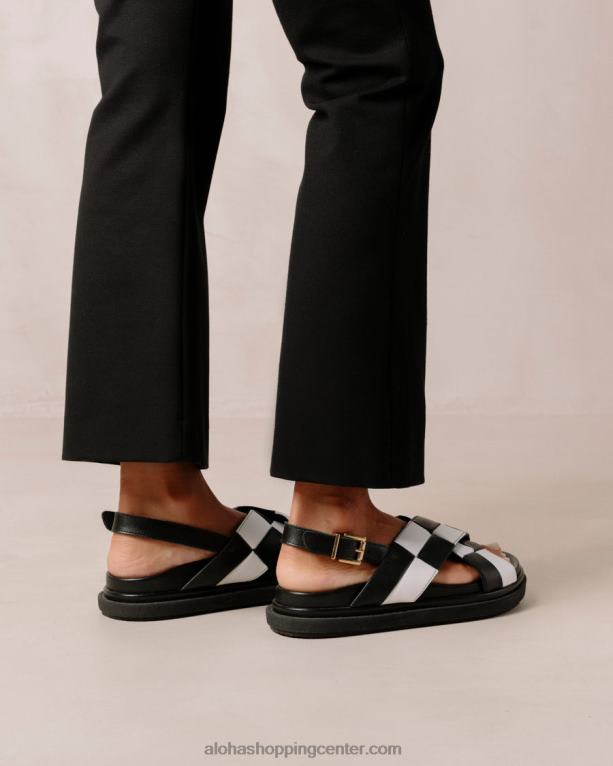 marshmallow scacchi - črno-beli usnjeni sandali ženske Alohas 0D4R8115