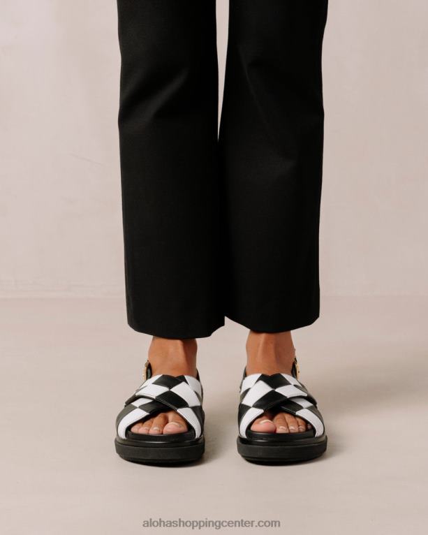 marshmallow scacchi - črno-beli usnjeni sandali ženske Alohas 0D4R8115