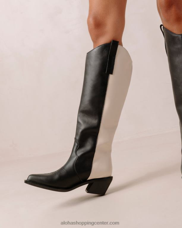 mount - črno-beli usnjeni škornji ženske Alohas 0D4R8251