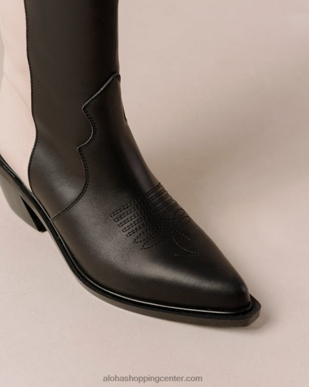 mount - črno-beli usnjeni škornji ženske Alohas 0D4R8251