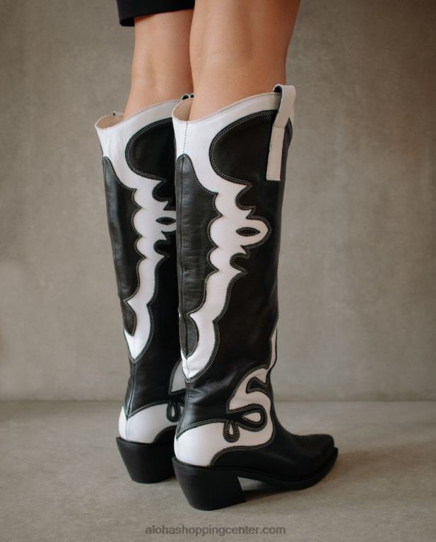 mount dallas - črno-beli usnjeni škornji ženske Alohas 0D4R8259