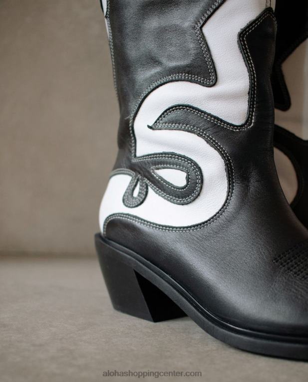 mount dallas - črno-beli usnjeni škornji ženske Alohas 0D4R8259