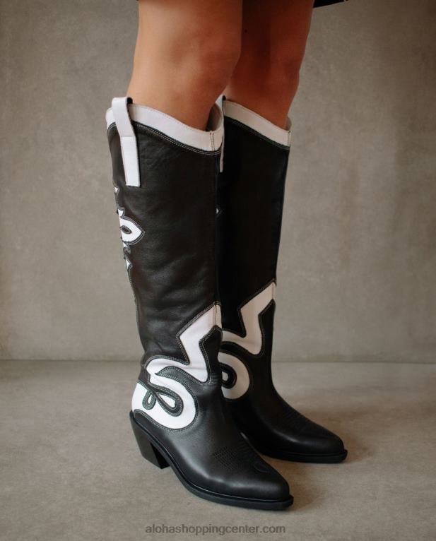 mount dallas - črno-beli usnjeni škornji ženske Alohas 0D4R8259