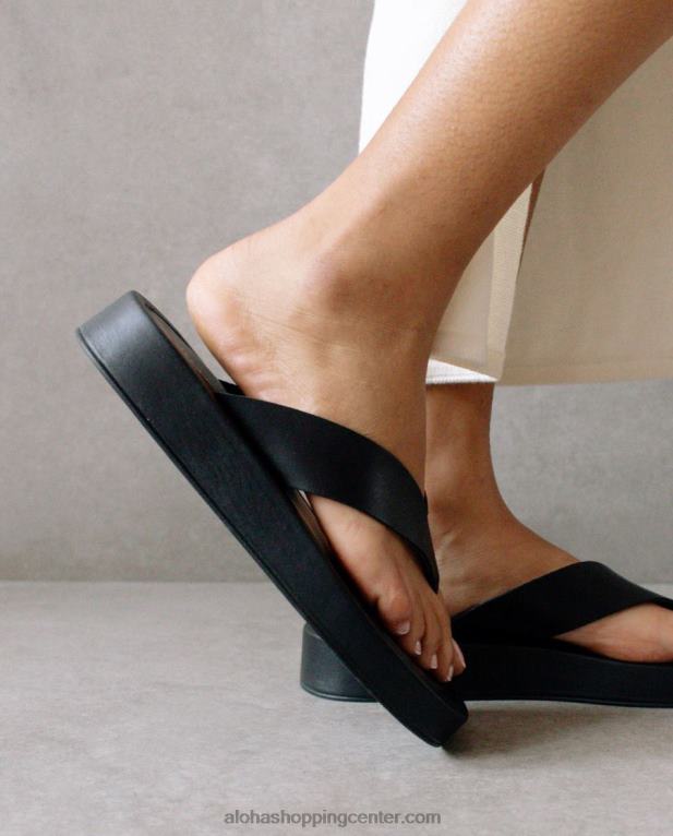 oblačno - črne usnjene sandale ženske Alohas 0D4R8450