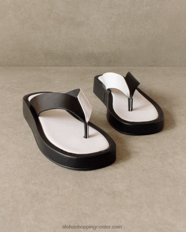 oblačno - črno-bele usnjene sandale ženske Alohas 0D4R8449