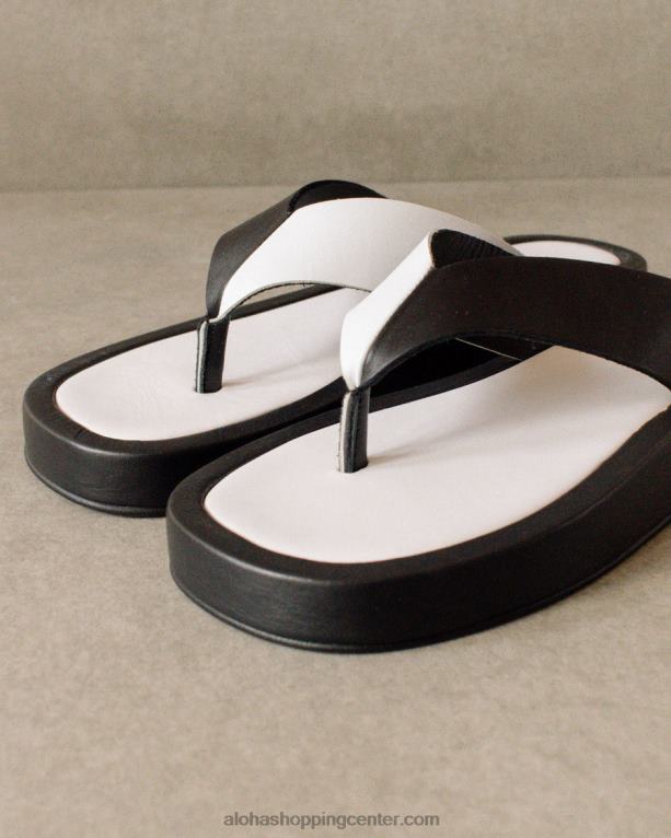 oblačno - črno-bele usnjene sandale ženske Alohas 0D4R8449