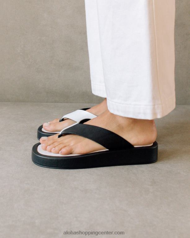 oblačno - črno-bele usnjene sandale ženske Alohas 0D4R8449