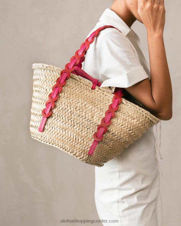 palmeta - rdeča in roza usnjena slamnata torbica ženske Alohas 0D4R81041