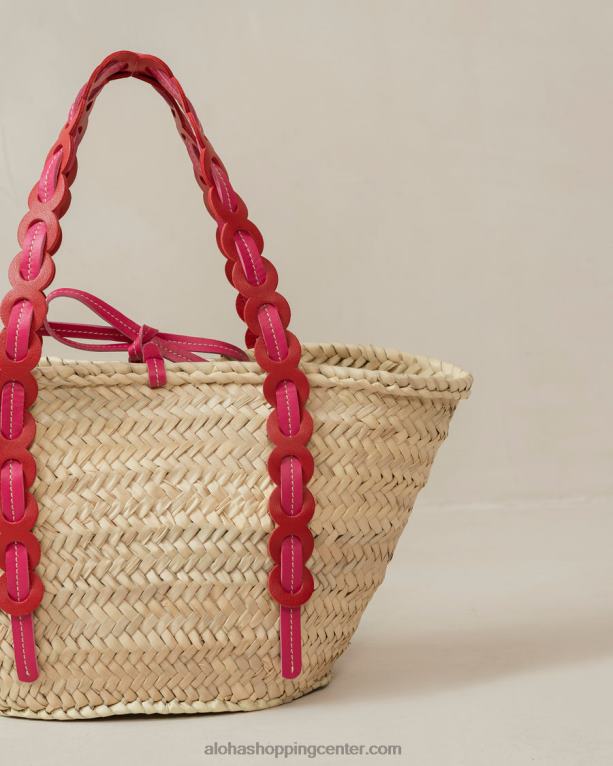 palmeta - rdeča in roza usnjena slamnata torbica ženske Alohas 0D4R81041