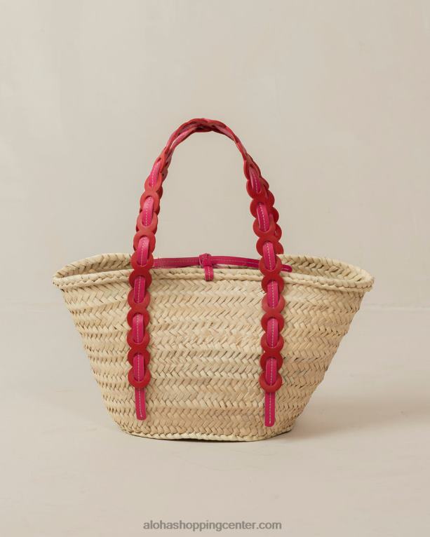 palmeta - rdeča in roza usnjena slamnata torbica ženske Alohas 0D4R81041