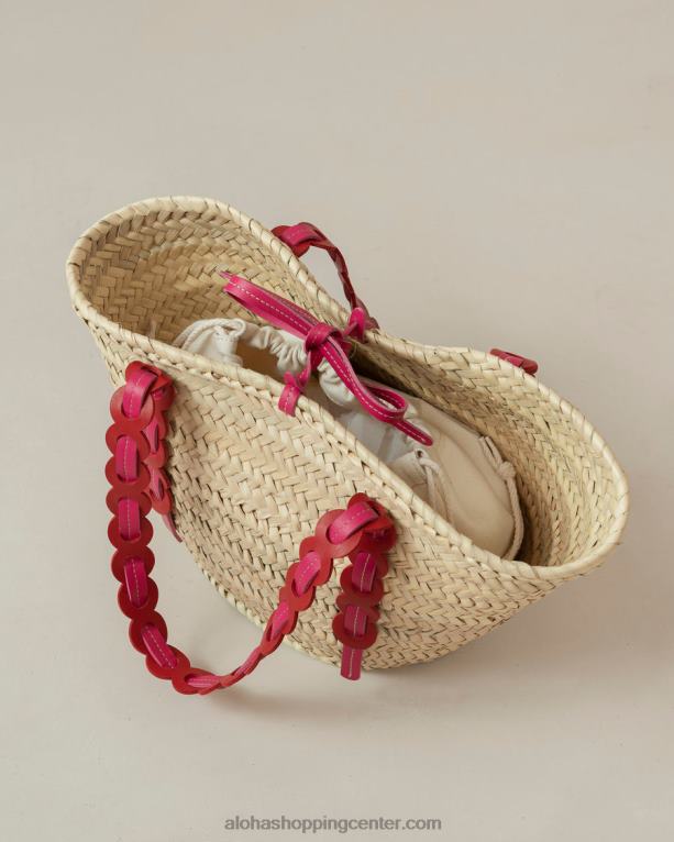 palmeta - rdeča in roza usnjena slamnata torbica ženske Alohas 0D4R81041