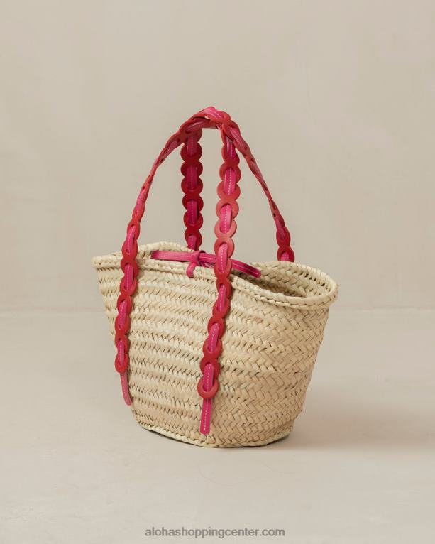 palmeta - rdeča in roza usnjena slamnata torbica ženske Alohas 0D4R81041