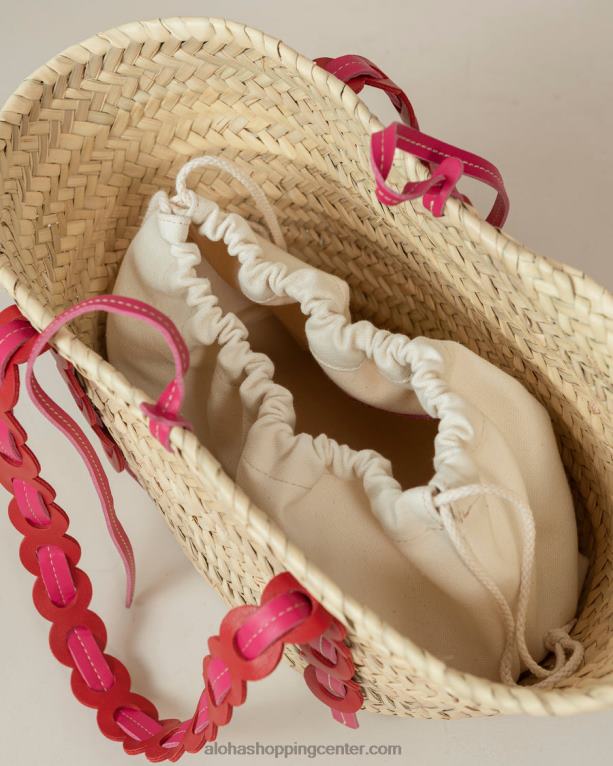 palmeta - rdeča in roza usnjena slamnata torbica ženske Alohas 0D4R81041