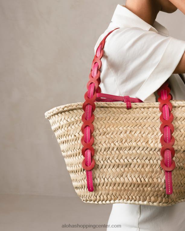 palmeta - rdeča in roza usnjena slamnata torbica ženske Alohas 0D4R81041