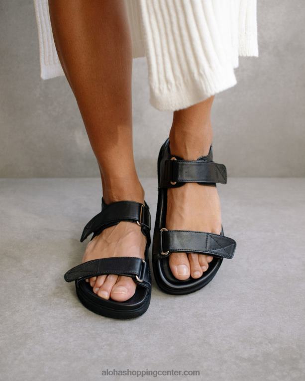 potovalna zanka - črni usnjeni sandali ženske Alohas 0D4R8515