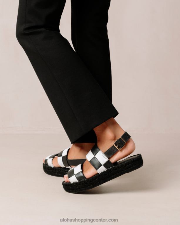 scacchi z dvojnim paščkom - črno-beli usnjeni sandali ženske Alohas 0D4R8324