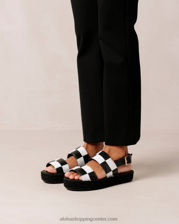 scacchi z dvojnim paščkom - črno-beli usnjeni sandali ženske Alohas 0D4R8324