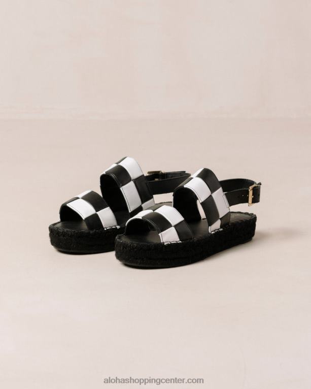 scacchi z dvojnim paščkom - črno-beli usnjeni sandali ženske Alohas 0D4R8324