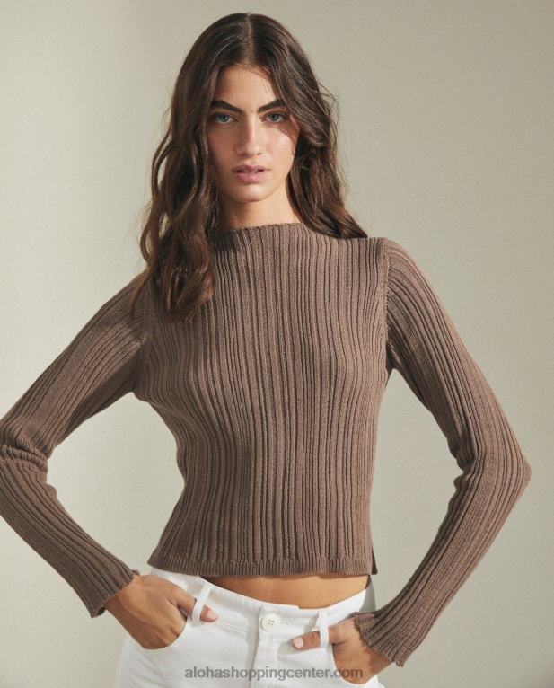 tabloid - rjava majica z dolgimi rokavi ženske Alohas 0D4R8734