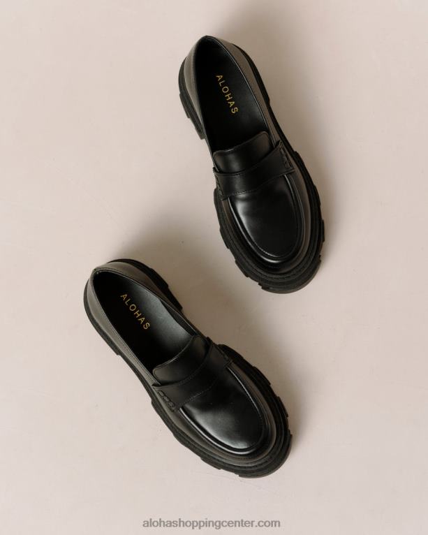 trailblazer - črni usnjeni loaferji ženske Alohas 0D4R828