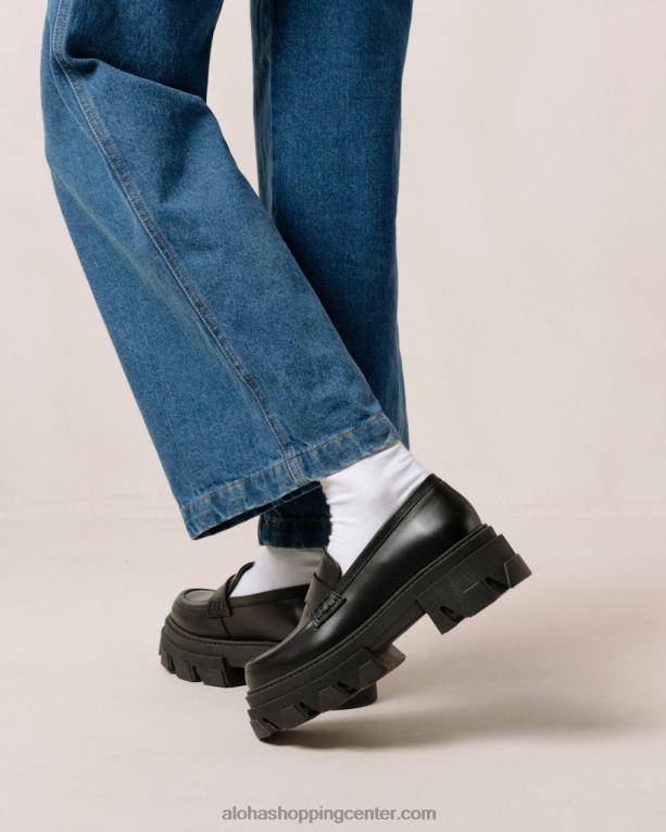 trailblazer - črni usnjeni loaferji ženske Alohas 0D4R828