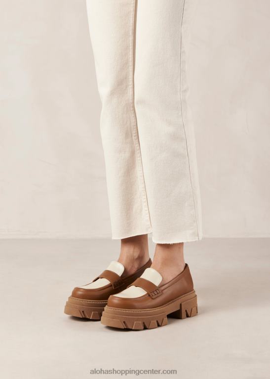 trailblazer bicolor - beli in rjavi usnjeni loaferji ženske Alohas 0D4R831