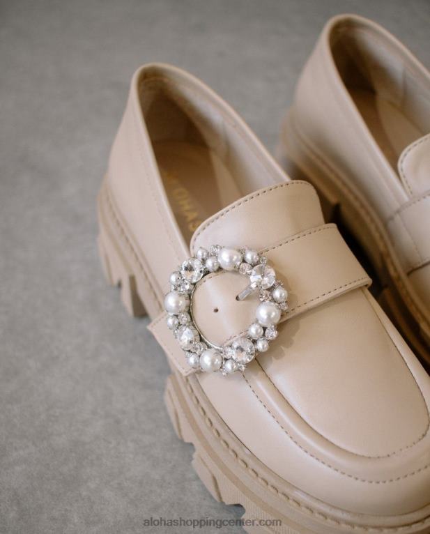trailblazer crystal - bež usnjeni loaferji ženske Alohas 0D4R830
