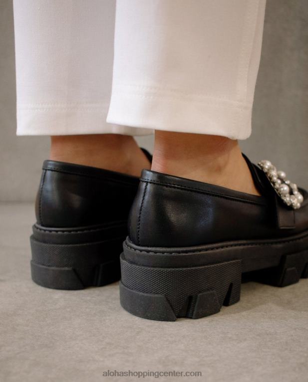 trailblazer crystal - črni usnjeni loaferji ženske Alohas 0D4R829