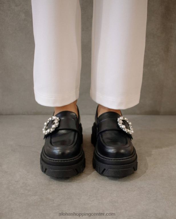 trailblazer crystal - črni usnjeni loaferji ženske Alohas 0D4R829